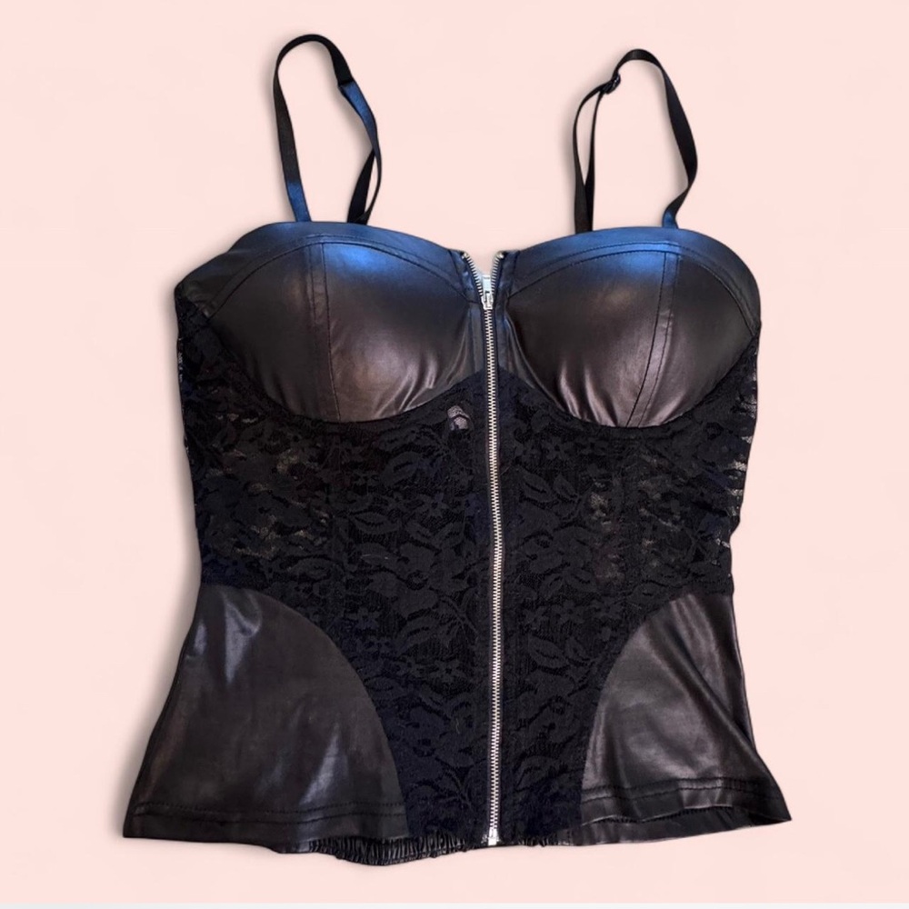 Body Central Black Lace and  SynteLeather Bustier Top